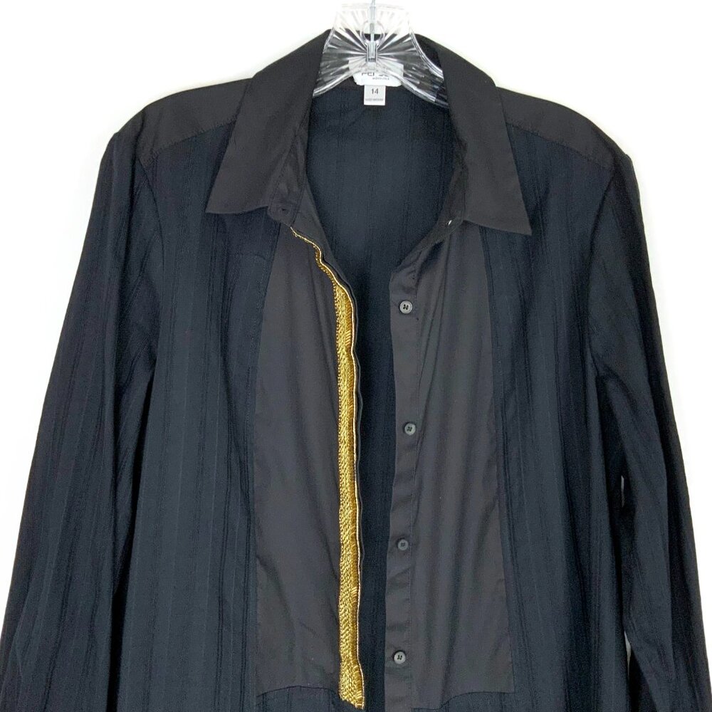 New Per Se by Carlisle Black Button Down Shirt Gold Embellishment Sz 14 - Picture 10 of 16